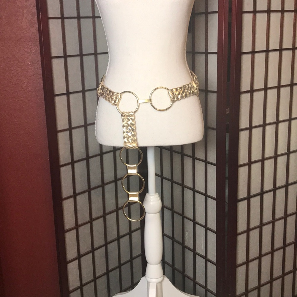 VTG Gold Braided Sequined Hoop Pleather Belt